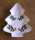 Fine China Japan Christmas Holly Porcelain Tree Shaped Candy Dish EUC