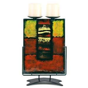   Tall Rectangular Fused Glass Double Candle Holder