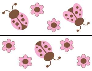 LADYBUGS PINK BROWN NURSERY WALL BORDER STICKERS DECALS  
