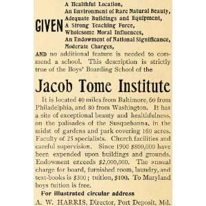  1902 Ad Jacob Tome Institute Boy Boarding School Harris 