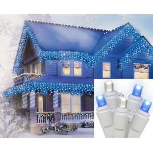   Blue & Pure White LED Wide Angle Icicle Christmas Lights   White Wire