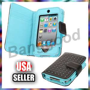 Blue Dot Wallet Leather Card Holder Flip Case Cover Pouch For iPod 