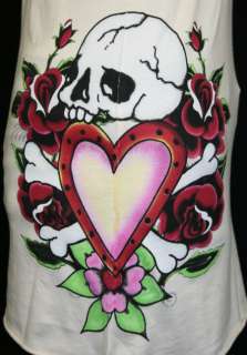 ED Hardy V Neck Tank top shirt Skull in Love Roses M  