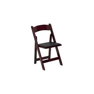   Mahogany Wood Folding Chair   Padded Vinyl Seat