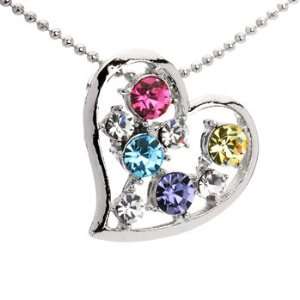  Multi Colored Jeweled Open Heart Necklace Jewelry