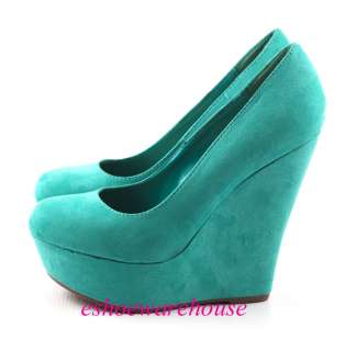 Aqua Sea Green Faux Suede Awesome Hot Look Tower Wedge Platform Pumps 