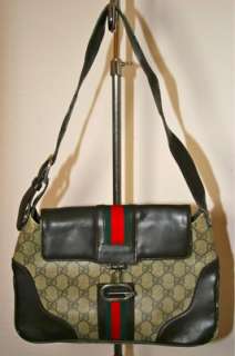 Designer Vintage Gucci Brown Monogram Green Red Small Handbag Purse 