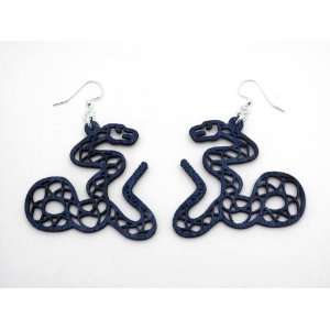  Royal Blue Rattle Snake Wooden Earrings GTJ Jewelry