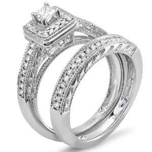 IGI Certified 14k White Gold Princess & Round Diamond Ladies Bridal 