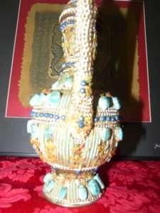 Egyptian Scarab and beaded covered brass tea pot  