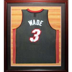 Dwyane Wade Autographed Jersey   Black #3 Deluxe Framed court 