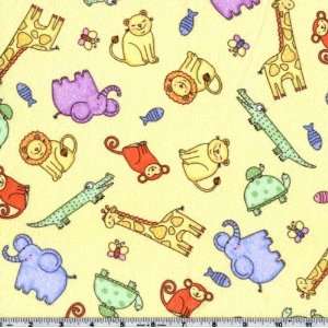  45 Wide Baby Cuddle Flannel Animal Toss Yellow Fabric By 