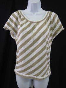 OLIVE DES OLIVE Tan White Striped Cotton Shirt Top M  