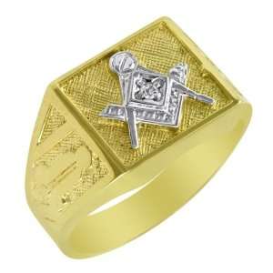  10k Yellow Gold Diamond Blue Lodge Masonic Ring Jewelry