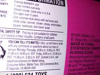 1994 American Stories Collection COLONIAL Barbie 12578 NEW IN SEAL BOX 