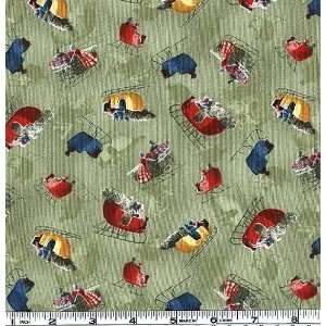  45 Wide Winter Village Sleigh Ride Green Fabric By The 