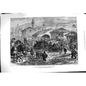  1877 War Rain Floods Street Sistova Horses Carriage