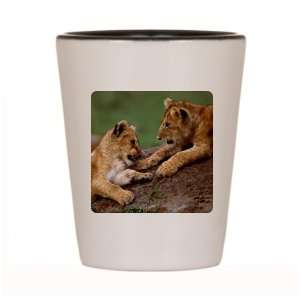  Shot Glass White and Black of Lion Cubs Playing 