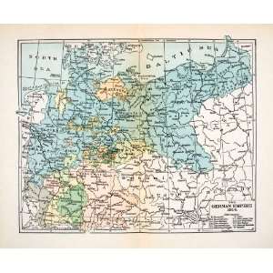1923 Print Map German Empire Baltic Sea Poland Silesia Bohemia Austria 