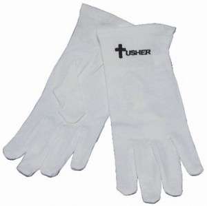 Usher Gloves w/ Cross XLG   White Cotton   10 Pairs   NEW 788200504275 