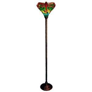  Style Dragonfly Torchiere Floor Lamp in Green Shade
