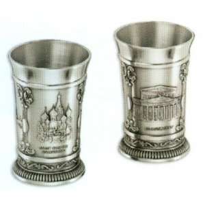  Moscow Russia German Pewter Shot Glasses, Set of 2 