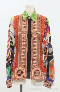 Gianni Versace Bright Multicolor Silk Print Button Up Top Size US 8 