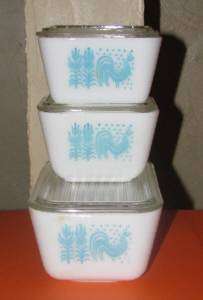 Pyrex Amish Butterprint Rooster Refrigerator Dishes 6 pc Lot VTG Set w 