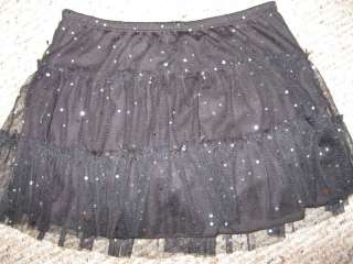 NWT JUSTICE Black Bling Sparkle Tiered Skirt, Skort Girls 8  