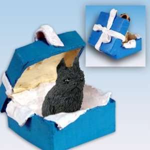  Brussells Griffon Blue Gift Box Dog Ornament   Black