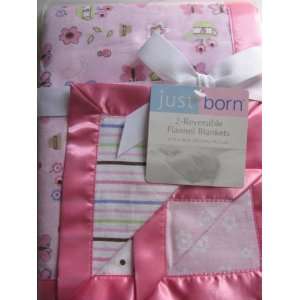  Just Born 2 reversible Flannel Blankets   Baby Girl Baby