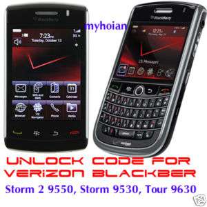 UNLOCK Code for Verizon Blackberry Strom 9530 9650 9630  