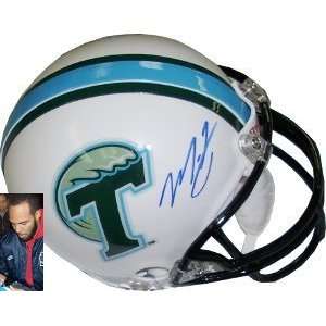   Hand Signed Tulane Green Wave Replica Mini Helmet Sports Collectibles