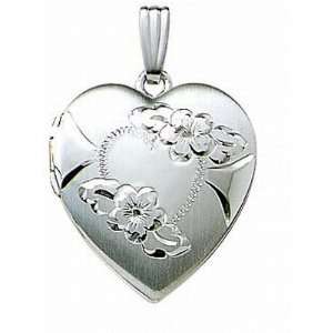  14k White Gold Engraved Heart Locket Jewelry