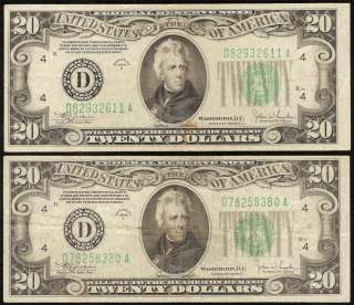 1934 C $20 DOLLAR BILLS NEW & OLD BACK FEDERAL RESERVE NOTES Fr 