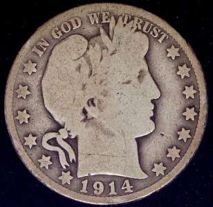 1914 S Barber 90% Silver Half Dollar Good Circulated  