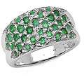 Sterling Silver Genuine Emerald Cluster Ring (Size 7 