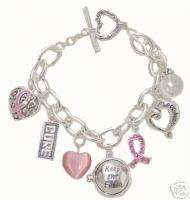 Breast Cancer Awareness Pink Ribbon Charm Bracelet  