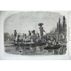  1866 Fine Art Mexican Indians Taking Fruit Market Boats 