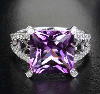 51ct princess cut Amethyst & Diamond Gold Ring 5.12g  