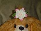 Angel Dogs   3 in. pink & white dog hair bow / clip with flower