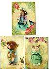 Vintage 6 Animal Stationery note cards altered art ATC with organza 