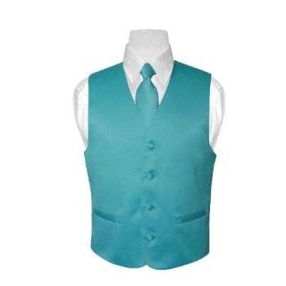  Mens TURQUOISE / AQUA BLUE Dress Vest and NeckTie Set for Suit 