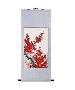 Red Plum Flower Chinese Art Wall Scroll Painting  