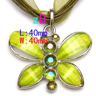 H901 Fashion Charming Butterfly Gemstone Pendant Necklace Earrings Set 