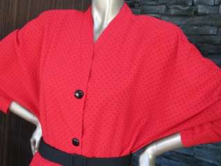 Vintage 80s does 40s Red & Black Peplum Dress S16  