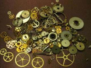 15g of vintage WATCH parts w/ BRASS  Steampunk Gears  200+lot  