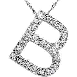 14k White Gold 1/10ct TDW Diamond B Necklace  