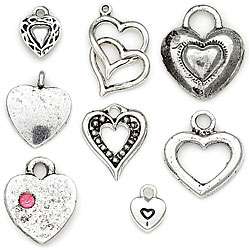 Blue Moon Tokens Silver Heart Metal Charms (Pack of 8)   