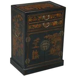 Hand painted Black Leather Wine Bar Storage Cabinet  